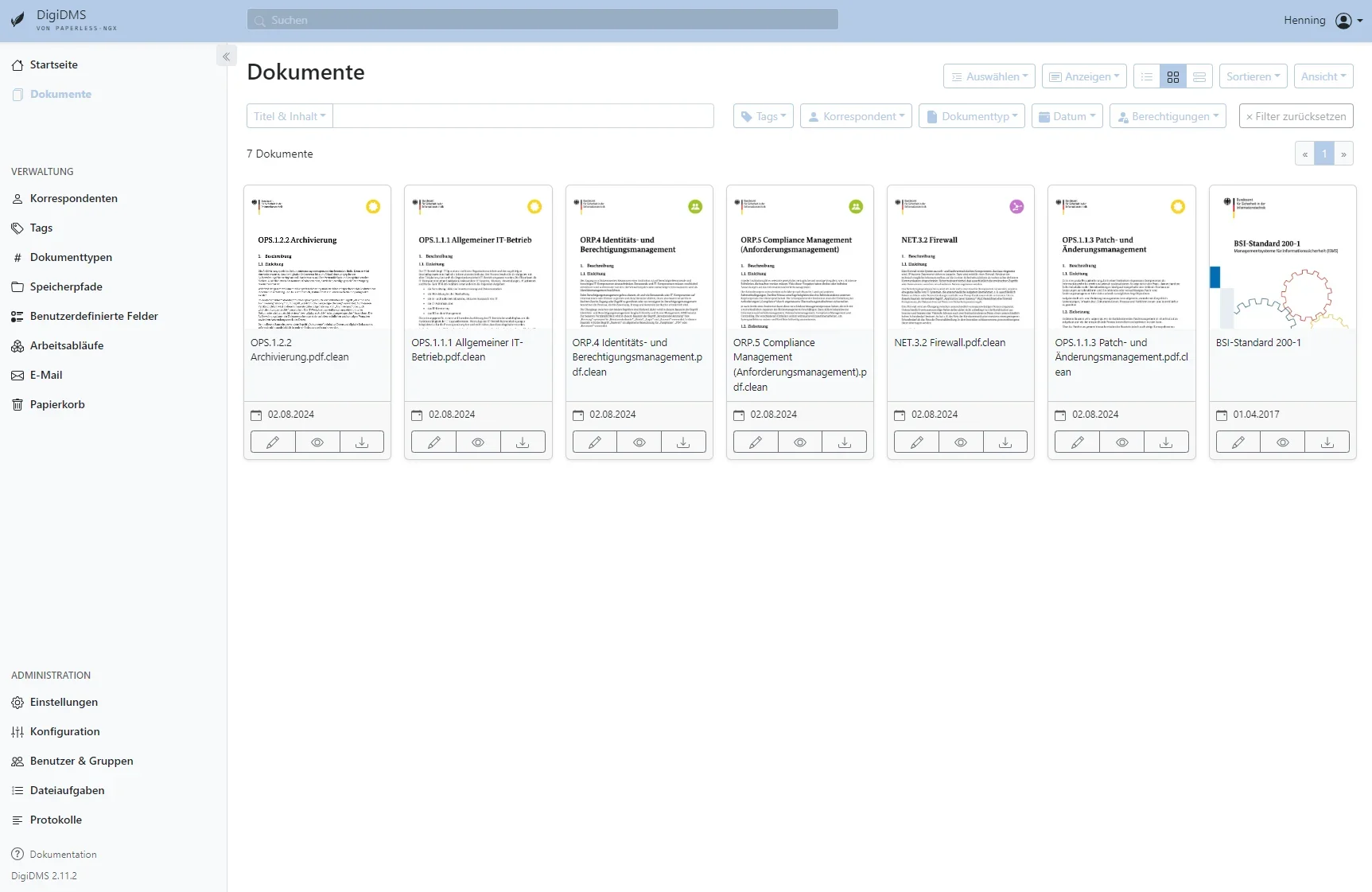 DigiDMS Benutzeroberfläche - Dokumentenübersicht